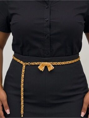 Zara Gold Braided Chain Belt with Bow Accent - Women Accessories